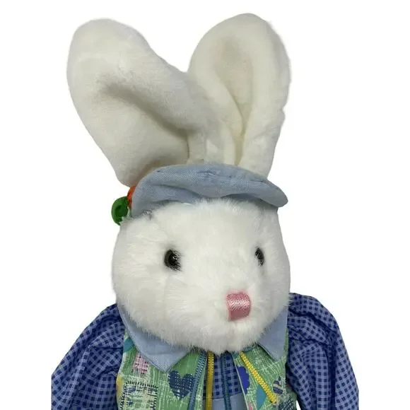 VTG Mty International Blue Boy Easter Bunny In Overalls/Jacket Plush 24" - Picture 7 of 11